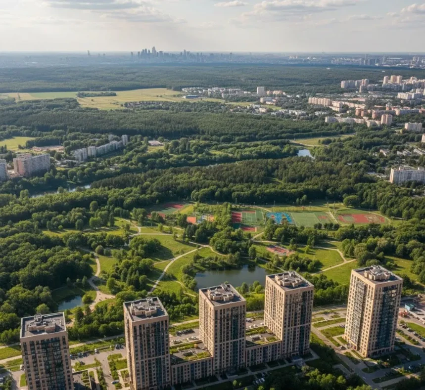 Панорама жилого района и зеленой городской зоны — Азбука переезда Панорама жилого района и зеленой городской зоны — Азбука переезда
